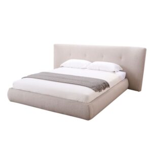 Beige Upholstered Fabric King Bed