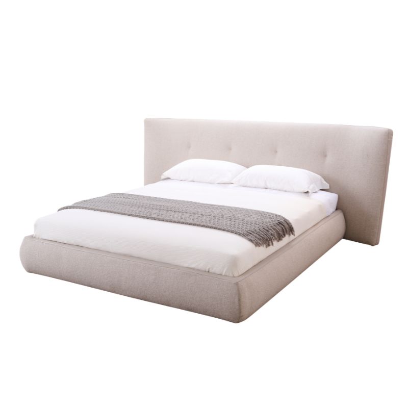 Beige Upholstered Fabric King Bed