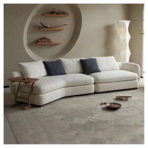 2-Piece White Boucle Sectional with Curved Chaise