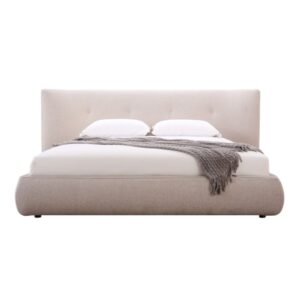 Beige Upholstered Fabric King Bed