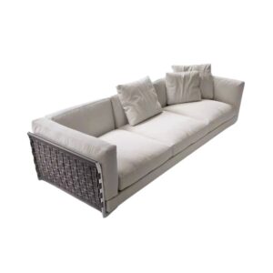 3-Seater Beige Polyester Fabric Couch