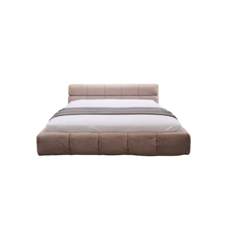 Beige Linen Upholstered King Bed Frame