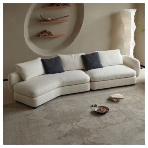 2-Piece White Boucle Sectional with Curved Chaise