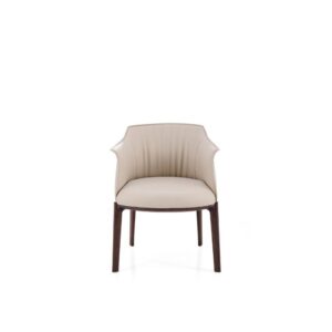 Modern Beige Faux Leather High-Leg Dining Chair