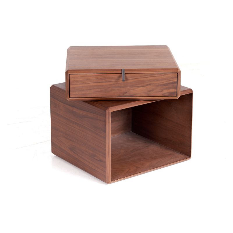 Wooden Cube Nightstand with Drawer