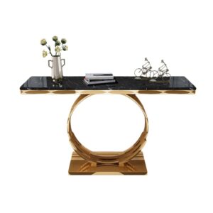 Black Marble Top Console Table with Circle Base