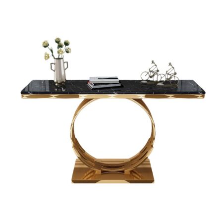 Black Marble Top Console Table with Circle Base