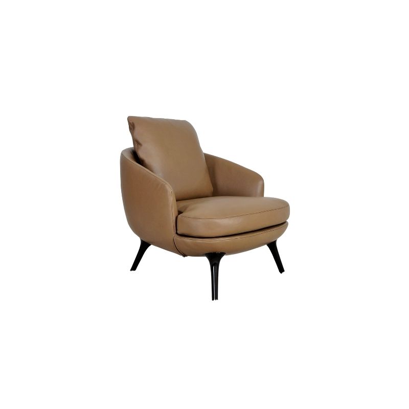 Brown Leather Curved Back Accent Chair