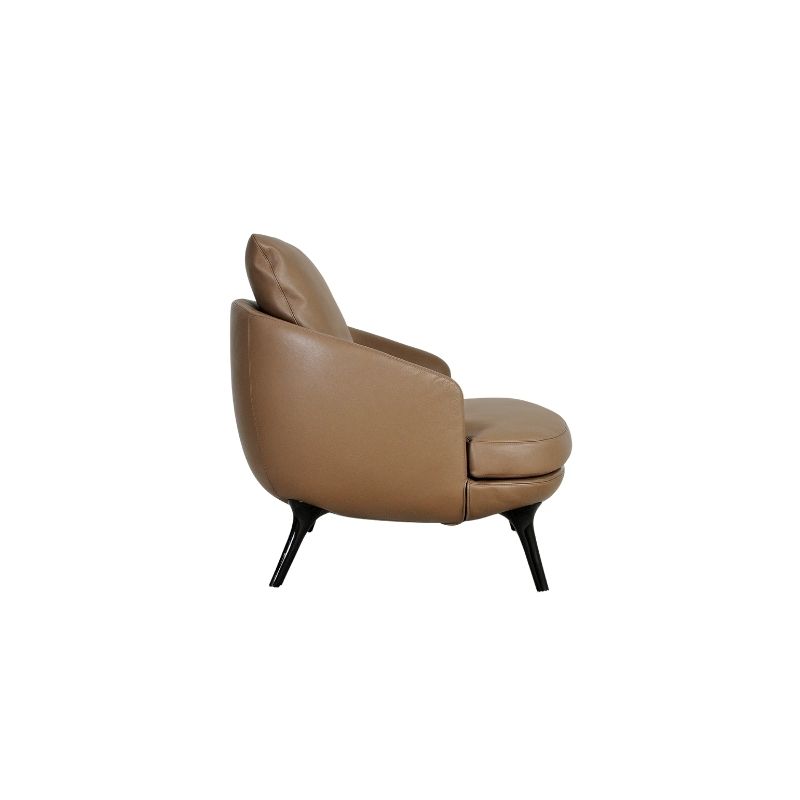 Brown Leather Curved Back Accent Chair