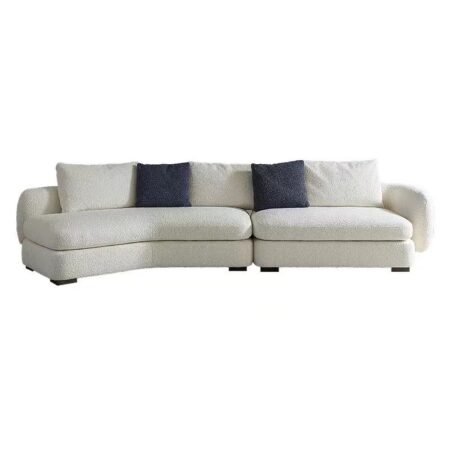 2-Piece White Boucle Sectional with Curved Chaise