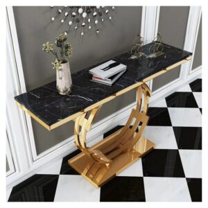 Black Marble Top Console Table with Circle Base