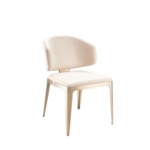 Beige Leather Upholstered Curved Back Chair