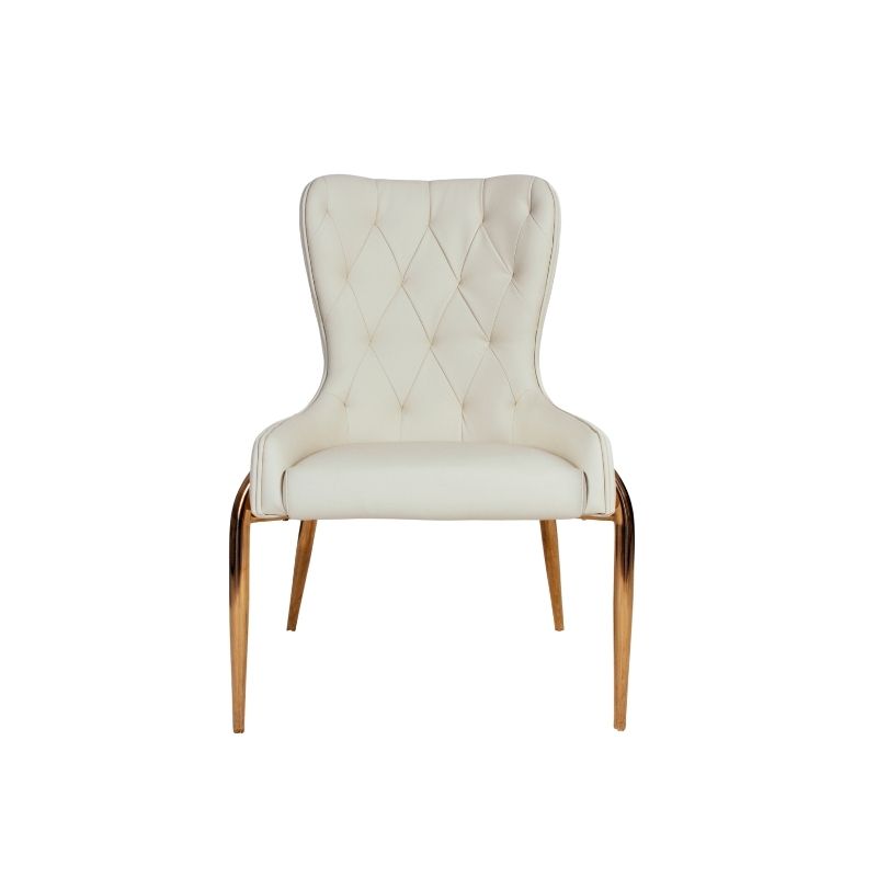 Beige Tufted Leather Dining Chair