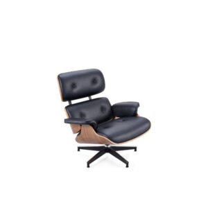 Black Leather Swivel Lounge Chair with Ottoman