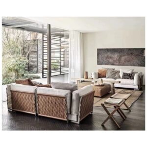 3-Seater Beige Polyester Fabric Couch