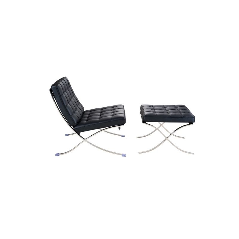 Black Leather Lounge Chair and Ottoman