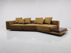 Camel Fabric Curved Sectional Sofa with End Table