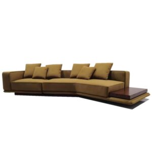 Camel Fabric Curved Sectional Sofa with End Table