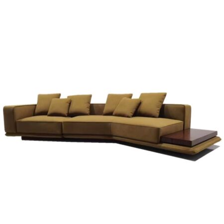 Camel Fabric Curved Sectional Sofa with End Table