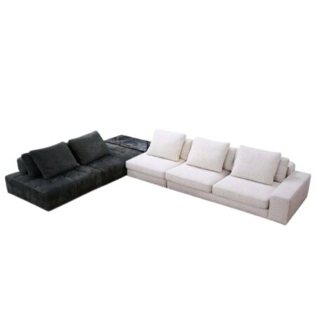 Green White L-Shaped Linen Modular Sectional Couch