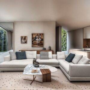 Large L-Shaped Sectional Sofa with Round Chaise