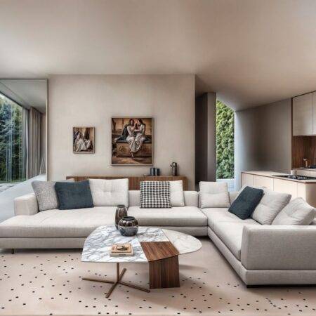 Large L-Shaped Sectional Sofa with Round Chaise