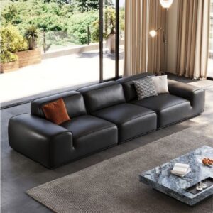 Modern Black Genuine Leather Modular Sofa