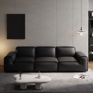 Modern Black Genuine Leather Modular Sofa