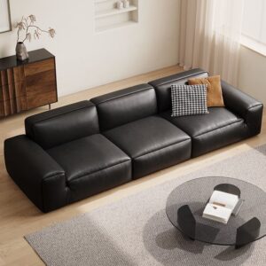 Modern Black Genuine Leather Modular Sofa