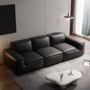 Modern Black Genuine Leather Modular Sofa