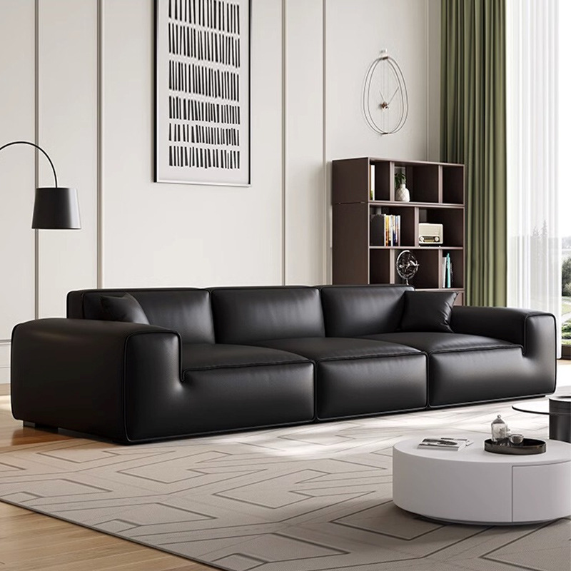 Modern Black Genuine Leather Modular Sofa