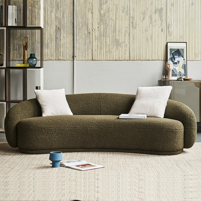 Modern Green Curved Boucle Couch