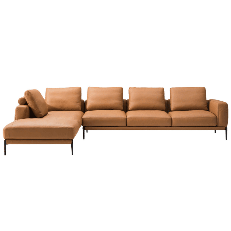 Orange leather Sectional chaise sofa