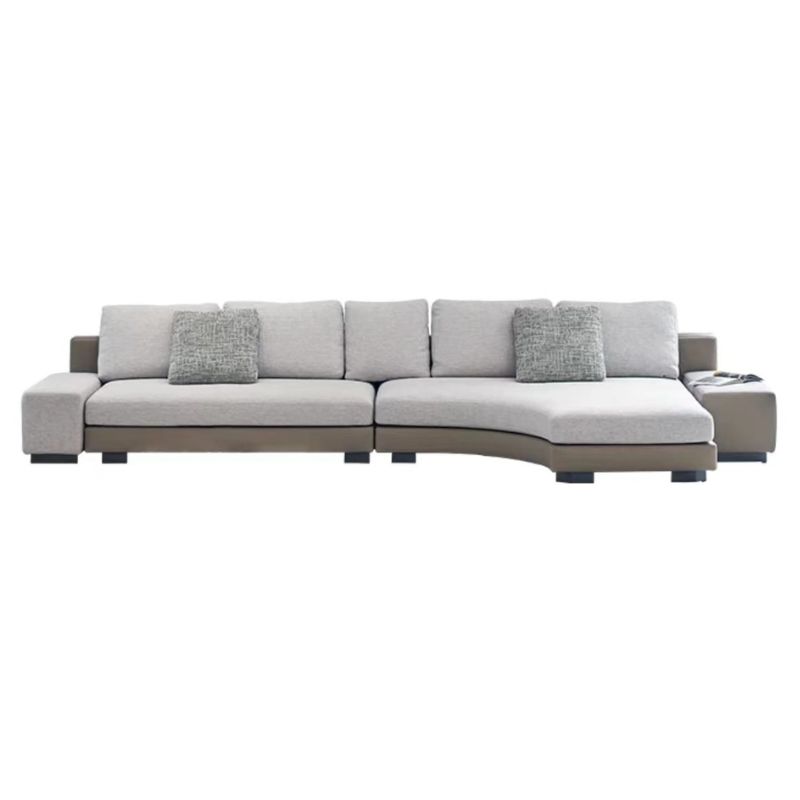 Beige Curved Chaise Lounge Sectional Sofa