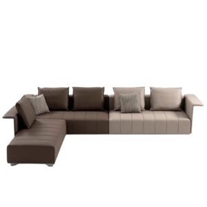 Luxury Genuine Leather L-Shaped Sectional with Side Tables