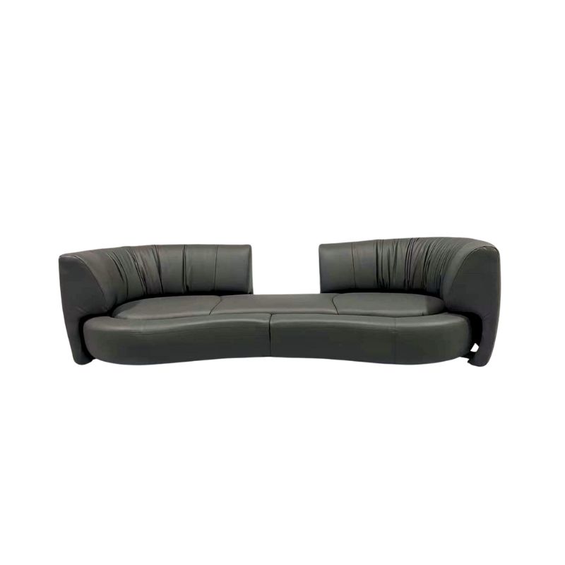 Grey Genuine Leather Sofa with Movable Backrests