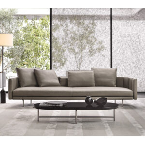 3-Seater Minimalist Brown Leather Lounge Sofa