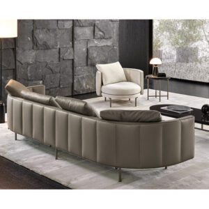 3-Seater Minimalist Brown Leather Lounge Sofa