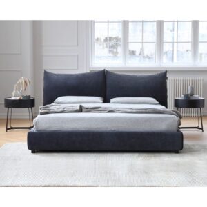 Navy Blue Upholstered Chenille Bed Frame