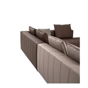 Luxury Genuine Leather L-Shaped Sectional with Side Tables