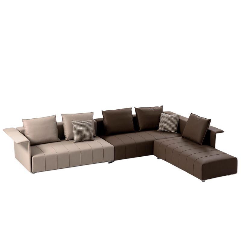 Luxury Genuine Leather L-Shaped Sectional with Side Tables