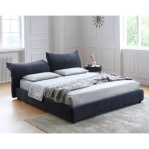 Navy Blue Upholstered Chenille Bed Frame