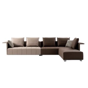 Luxury Genuine Leather L-Shaped Sectional with Side Tables