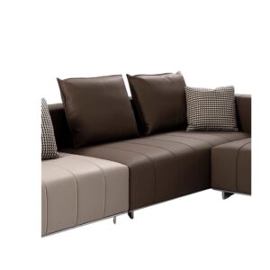 Luxury Genuine Leather L-Shaped Sectional with Side Tables