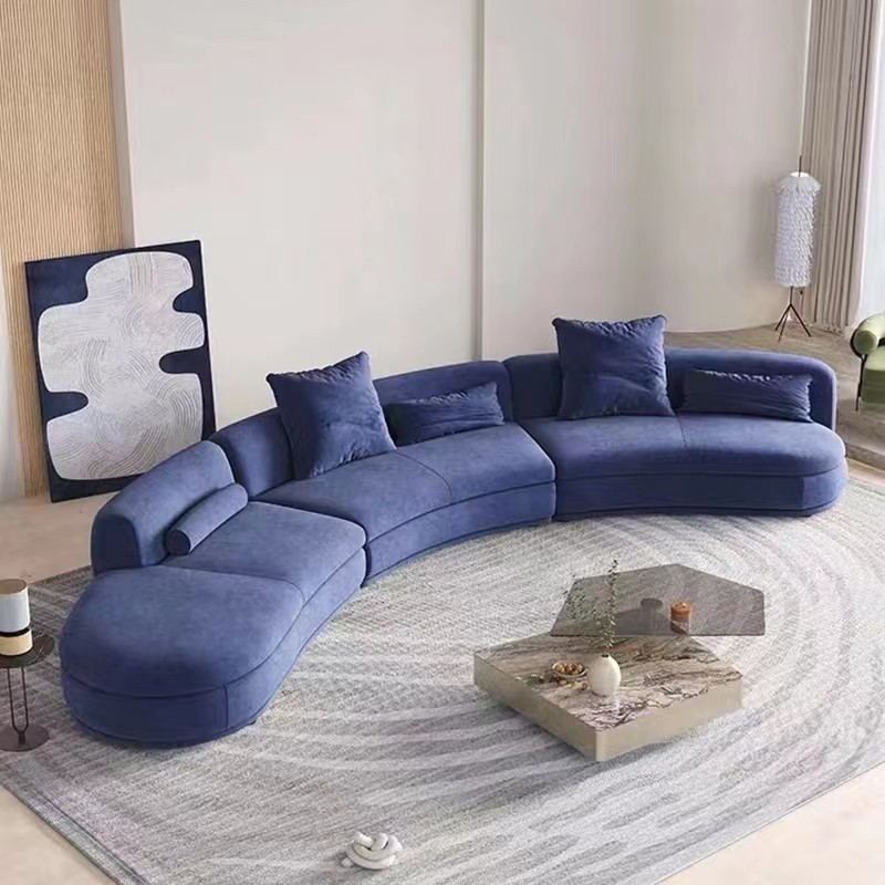 Blue Open End Curved Modular Couch