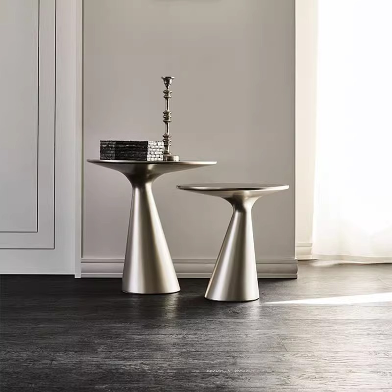 Silver Cone Shape Stainless Steel Side Table