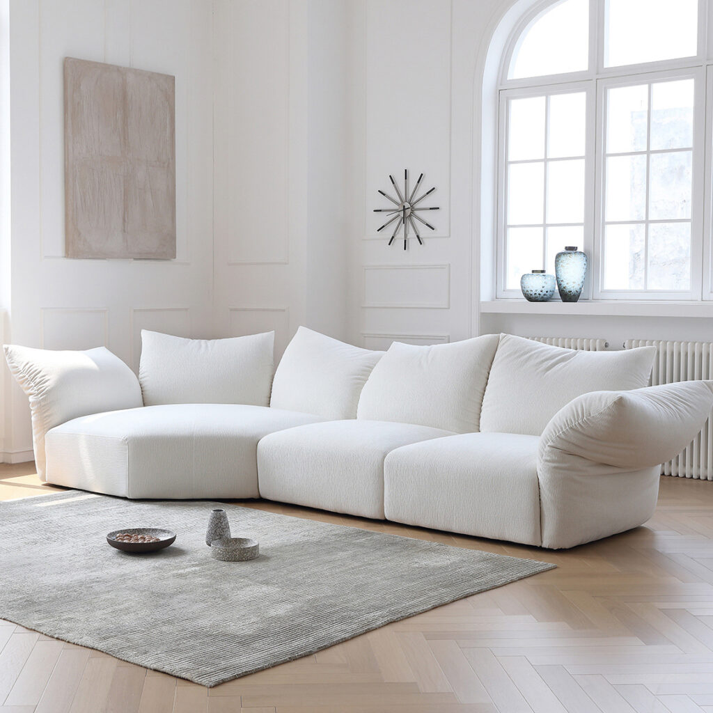 White Chenille Sectional With Chaise