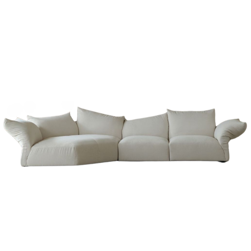 White Chenille Sectional With Chaise