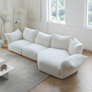 White Chenille Sectional With Chaise