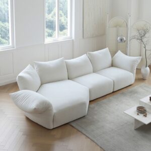 White Chenille Sectional With Chaise